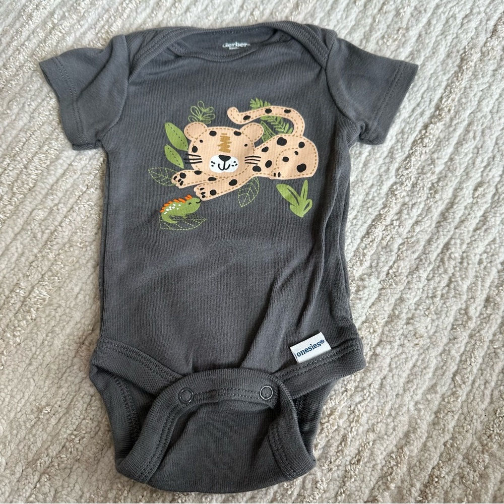 Gray Gerber Newborn Baby Onesie with Leopard Design